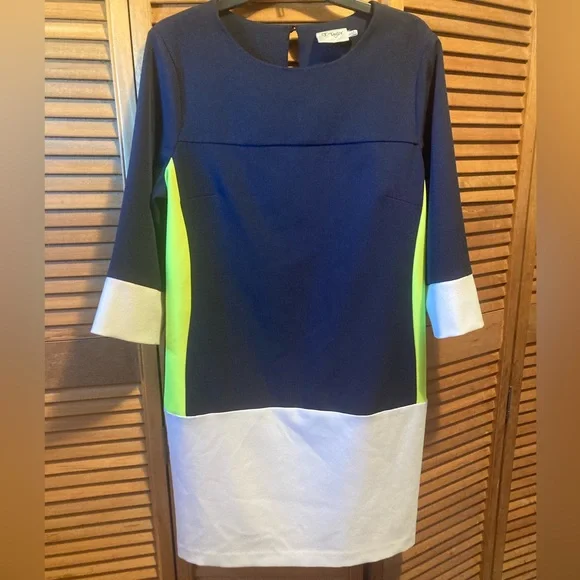 J. Taylor Dresses | J. Taylor Navy Blue, White & Neon Green Colorblock Dress | Color: Blue/Green | Size: 14 | Adickerson's Closet